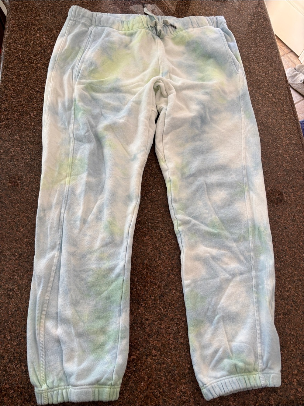 NSF Ladies blue green tie dye cropped pockets track pants-M